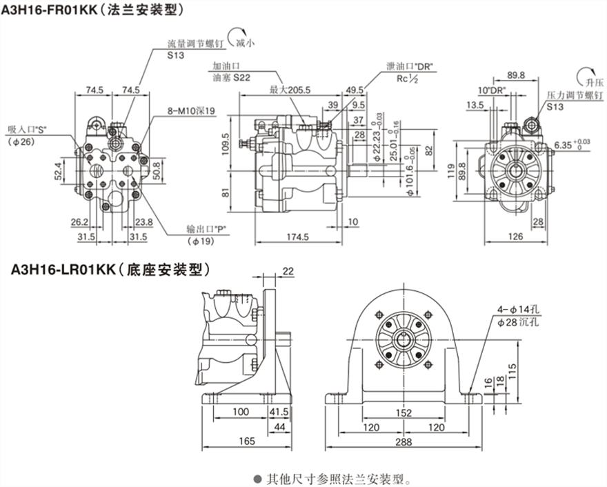 A3H16-FR01KK（法蘭安裝型）變量柱塞泵安裝尺寸圖