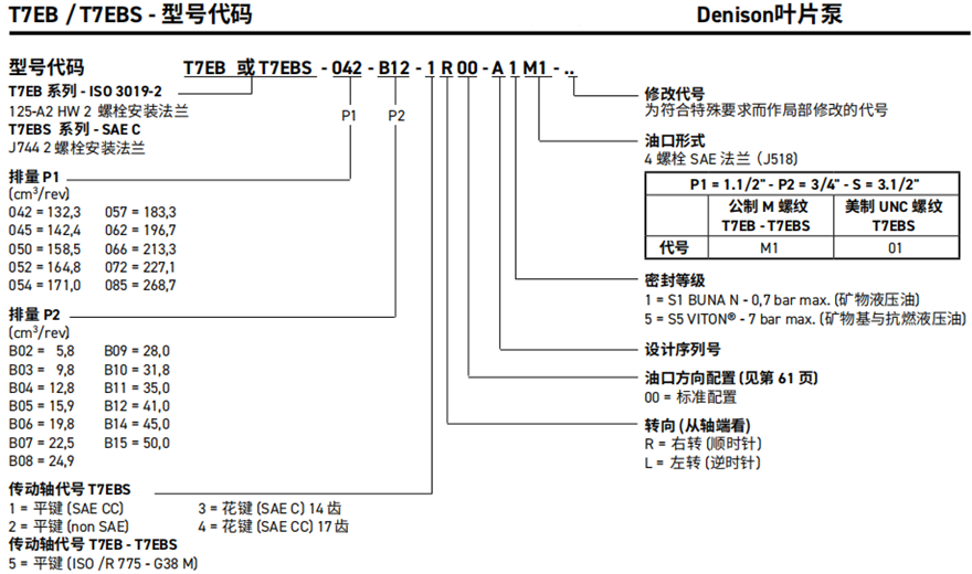 T7EB / T7EBS系列丹尼遜葉片泵型號(hào)代碼說(shuō)明